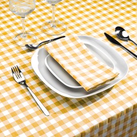 LAN&LAN Washable Checked Tablecloth with Fabric, Tablecloths High Quality Made, for Indoor and Outdoor Use (Yellow, 140 x 100 cm)