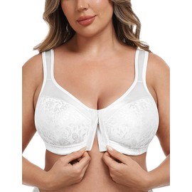 WingsLove Women's Full Coverage Front Closure Minimizer Bra Plus Size Wirefree Bras Comfort Non Padded Wide Straps Support, 38D, White