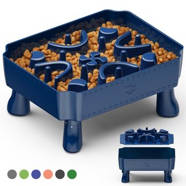 Slow Feeder Dog Bowls, 2 in 1 Dog Puzzle Slow Feeder for Large Breed, Maze Elevated Dog Food Bowl Anti-Choking - Color: Blue