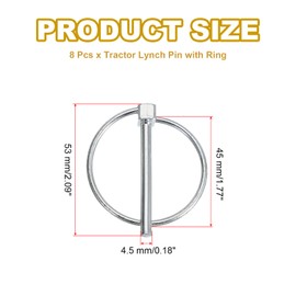 PATIKIL M4.5 x 45 mm Tractor Lynch Pin with Ring, 8 Pieces Heavy Duty Assortment Kit Lock Pin Clips for Tractors, Trailers, Agricultural Trucks Mowers, Silver Tone