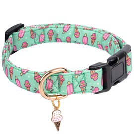 Jelwuion Cotton Dog Collar,Adjustable Cute Puppy Collar with Moon Patterned Design for Small Medium Large Dogs,Soft and Fancy Pet Collar with Safety Buckle for Girl Boy Dogs (Green Ice Cream, Medium)