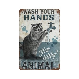 Dreacoss Metal tin Sign，Retro Style， Novelty Poster，Iron Painting，Bathroom Metal Sign, Raccoon - Wash Your Hands Your Filthy Animal Metal Sign,，Wall Decoration Plaques，Size 8x12 Inches