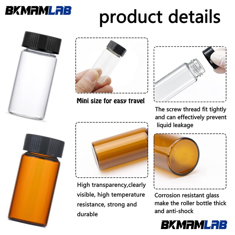 BKMAMLAB 4ml Amber Small Glass Vials 100pcs with Screw Caps(100pcs)…