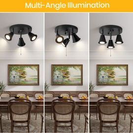 SEEBLEN 3-Light Industrial Directional Track Lighting with Pull Chain On/Off, Black Ceiling Spotlight, Morden Flush Mount Kitchen Light for Hallway,Dining Room,Porch,Office.Gu10 Bulbs Included