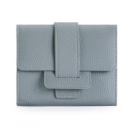 GOIACII Women's Small and Short Format Purse Women's 16 Card Slots and 2 ID Windows with Zip Coin Compartment Press Stud Wallet for Women, lightblue, Minimalist