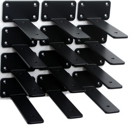 12 Pack - 5 inch Black Hidden L Shelf Bracket (1/5 Inch Thicked) Iron Floating Shelf Brackets Rustic Industrial Metal Brackets for Shelf Support