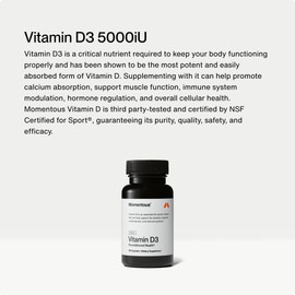 Momentous Vitamin D3 Supplement - 5,000 IU Capsules for Foundational Health Support - NSF Certified for Sport - Gluten-Free - 60 Servings