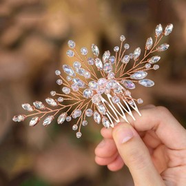 Asooll Wedding Hair Comb Bride Crystal Rhinestone Hair Piece Bridal Hair Accessories for Women and Girl (Rose Gold)