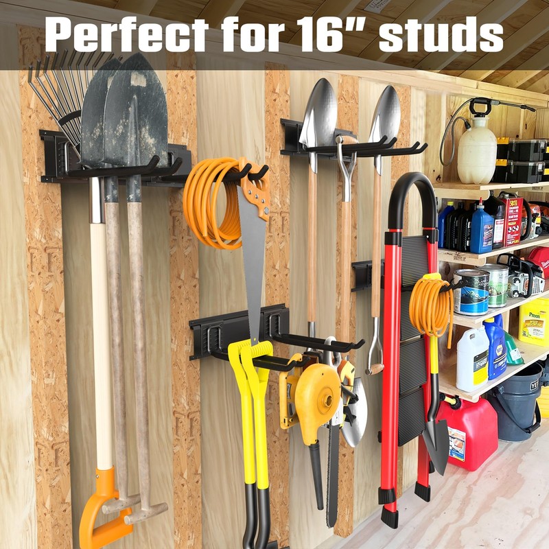 WALMANN Wall Mounted Garden Tool Organizer for Garage, Heavy Duty