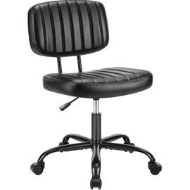 UOCFYK 360° Swivel Desk Chair, Upholstered Faux Leather Height Adjustable Taskchair, Armless Computer Chaises with Comfy Low Back for Home, Bedroom, Small Space, Black