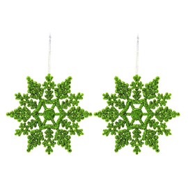 12pk Glitter Snowflake Hanging Decorations, Christmas Tree Snowflake Baubles/Ornaments (Lime Green)