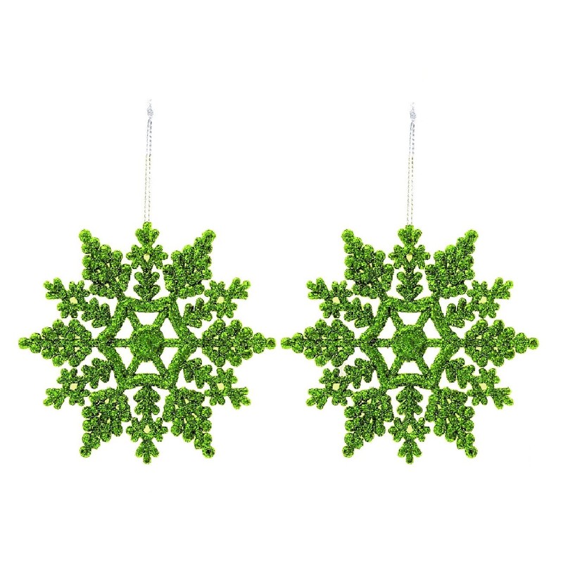 12pk Glitter Snowflake Hanging Decorations, Christmas Tree Snowflake Baubles/Ornaments (Lime