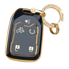 OLLEN 5-Button TPU Key Fob Cover, Fit for GMC Acadia 2017-2025, for Terrain 2018-2025, for Sierra 2019-2025, for Chevy Silverado 2019-2022, Full Protection Soft TPU Key Case, with Bling Ring, Black