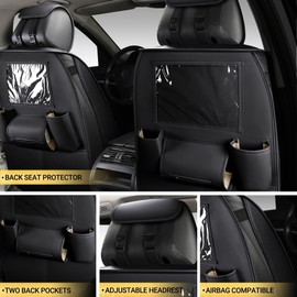 AOOG Leather Car Seat Covers with Car Backseat Organizer, Universal Automotive Vehicle Seat Cover for Most Sedan SUV Pick-up Truck, Full Set, Black&Red