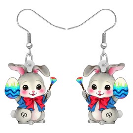 TIZURO Easter Acrylic Egg Basket Bunny Earrings Cartoon Rabbit Animals Dangle Novelty Jewellry For Women Charms Costume Holiday Gifts (White)
