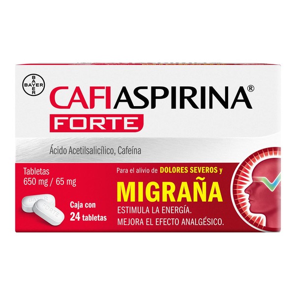 Cafiaspirina Forte Ácido Acetilsalicílico Cafeína 24 Tabletas 650 mg/65 mg