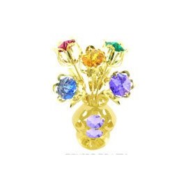 24k Gold Plated 5 Flowers in Vase Free Standing with Mixed Studded Crystals