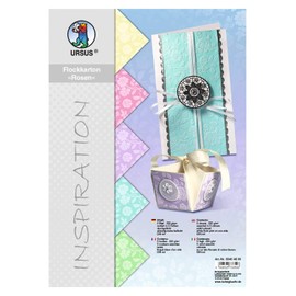 Ursus 60404699 Flock Cardboard, Roses, Pastel, DIN A4, 220 g/m², 5 Sheets in Different Colours, Dyed, One Side Finished with White Flock, Ideal for Creative Crafts