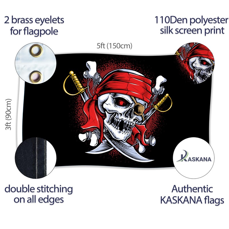 Pirate Flag 90 x 150 cm with Eyelets - Large