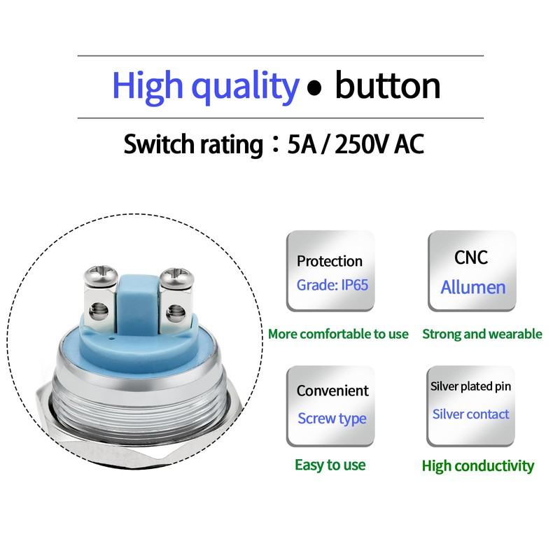 (5 Amp) Push Button Switch Red 22mm Momentary Mushroom Head