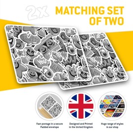 Rectangle Stickers(Set of 2) 7.5cm BW - ny Smile Face Icons Fun Decals for Laptops,Tablets,Luggage,Scrap Booking,Fridges, #42198