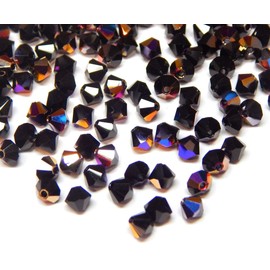 Preciosa Bohemian Crystal Beads, 4 mm Bicone Czech Beads, Glass Beads, Bicone Beads (Jet Vitex) Pack of 40