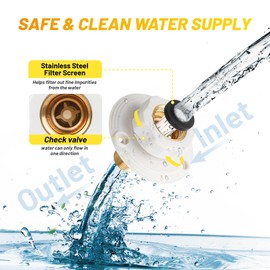 Oyviny RV City Water Inlet with Check Valve, Lead-free Brass RV Water Fill Inlet Connection with 3/4 NH Female to 1/2 NPT Male for Camper Trailer Motorhome Marine, White