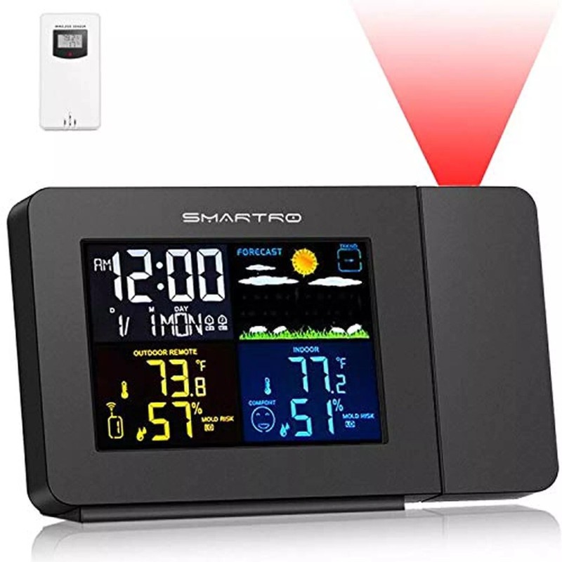 SMARTRO SC91 Projection Alarm Clock for Bedrooms with Weather Station,