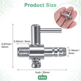 M METERXITY 8PCS Aquarium Air Valve, 4/25" ID Bright Silver Single Way Threaded Fish Tank Air Flow Control Lever Pump Copper Nickel Plated Airline Valve for Air Pump/Air Transfer System
