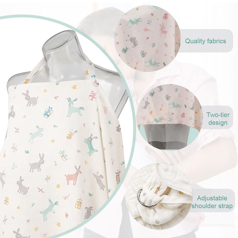 Breastfeeding Cover Muslin Nursing Cover Double Layer Mesh White