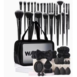 Set de 42 Brochas de Maquillaje Negro con Neceser, Esponjas, Diadema y Accesorios