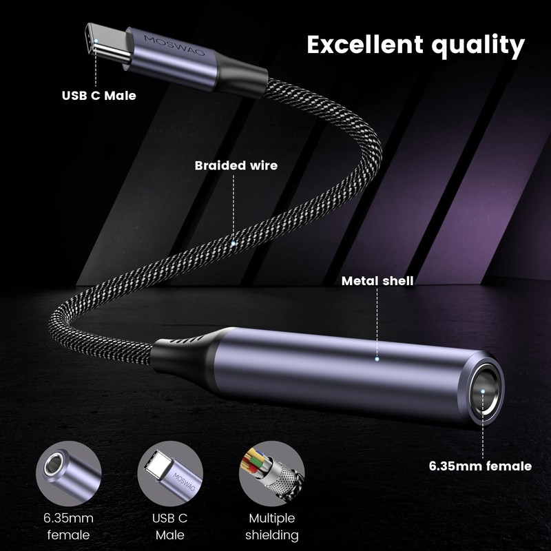MOSWAG USB Type C to 1/4 Headphone Adapter, USB C