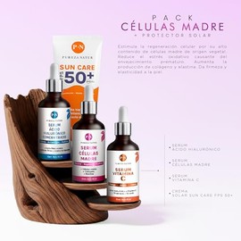 PUREZA NATUR Kit que incluye paquete serums celulas madre, Vitamina C y cido hialuronico  Protector solar FPS 50 Skincare facial para el cuidado de...