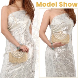 EVEOUT Pearl Clutch Bag for Women Handbags with Crystal Elegant Beads Wedding Bags Bridal Bag Rhinestone Tassel Evening Bag Shoulder Bag for Party Prom, gold