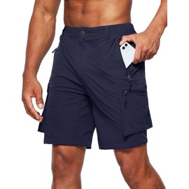 JustSun Men's Cargo Hiking Shorts Summer Lightweight Quick-Drying Outdoor Trekking Shorts with Zip Pocket, blue, XL