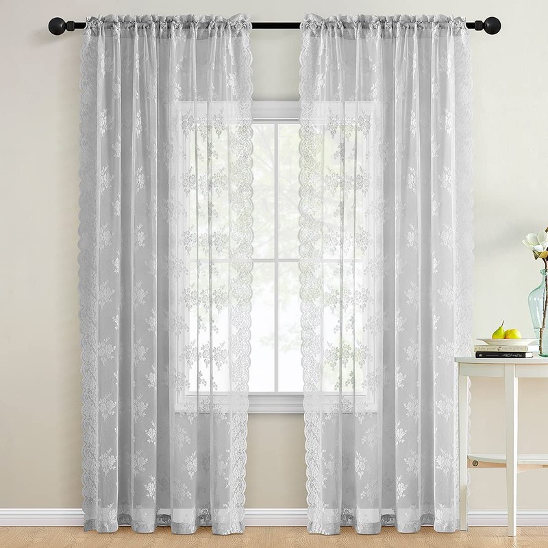 Kotile - Cortinas de encaje gris de 108 pulgadas de