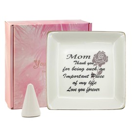 CIROANNELISE Jewelry tray with ring holder, Elegant Jewelry Plate Bowl Room Decor Aesthetic,Decorative Trinket Dish for Rings Earrings Necklaces Keys, birthday,mother's day,Thanksgiving, Beige,Ceramic