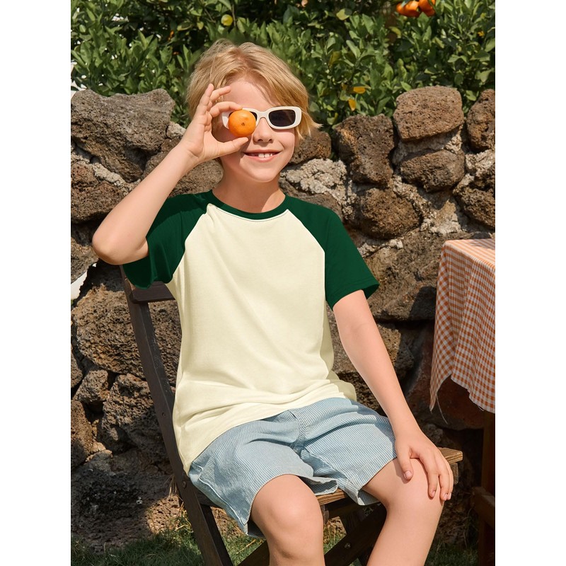 Haloumoning Boys Short Sleeve Raglan T Shirts Kids Basic Color-Block