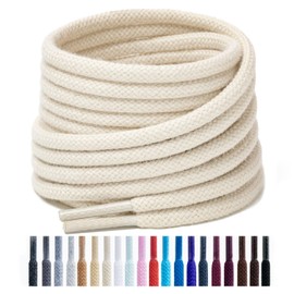 Handshop 2 pairs round cotton shoe laces for sneakers, 4 mm anti-slip round laces for athletic shoes, boots Beige 120
