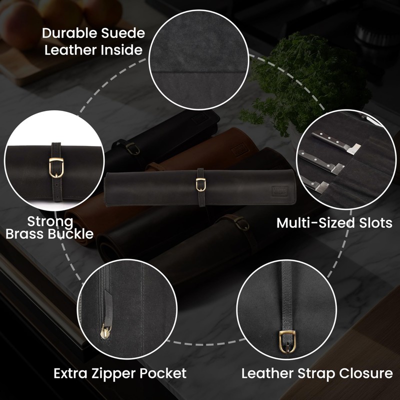 LEATHER VILLAGE Genuine Leather Knife Roll Bag – Professional Chef