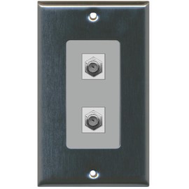 RiteAV - 2 Port Coax Decorative Type Wall Plate - Stainless Steel/Gray - Bracket Included