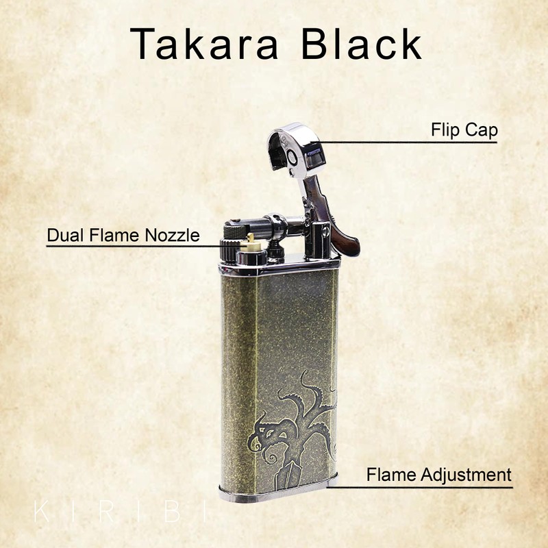 Kiribi Takara Japanese Dual Flame Pipe Lighter - Refillable, Angled