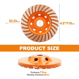 Concrete Diamond Turbo Grinding Cup Wheel,BRSCHNITT 115mm Angle Grinder Diamond Turbo Row Cutting Wheel for Grinding/Polishing/Cleaning Surface Grinding Granite,Concrete,Stone,Cement,Marble,Rock