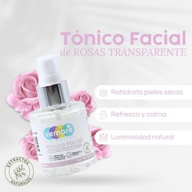 Vemare Cosmetics Tónico Facial Rosas Transparente Cuidado Suave 100 ml