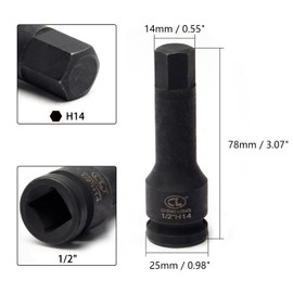 Utoolmart 14mm H14 Hex Impact Socket, 1/2-Inch Drive Allen Bit, Cr-Mo Steel Master Impact Hex Driver, 1pc