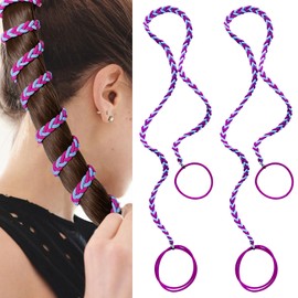 2 Packs 35" Elastic Hair Ties for Women, Braided ponytail holders Spiral Hair Tie Wrap for Sports Gym Swimming Diving Motorcycle Rides Surfing Green Hotpink and Blue