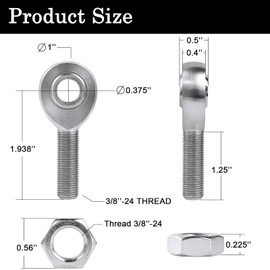 OUBULU 3/8” Heim Joints Rod End Kit, 0.375” Chromoly Joints Panhard Kit Right and Left Hand Thread with Jam Nut and Bung (2 Pair)
