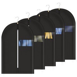 Asiulalt 5 Pack Garment Bag for Hanging Clothes, 40 Inch Suit Bag for Travel and Clothes Storage, Breathable Garment Covers with Clear Window for Suits Coats T-Shirts Jackets（Black）