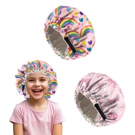 Deokke 2 PCS Kids Bonnets for Girls Boys Satin Hair Bonnet Adjustable Double Layer Silk Child Night Sleeping Cap Cute (M24-Bowknot)