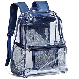 Vorspack Clear Backpack Heavy Duty PVC Transparent Backpack with Reinforced Strap for Work - Navy Blue